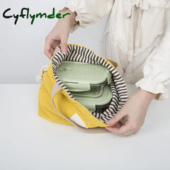 Cyflymder Back To School Lunch Bag Corduroy Canvas Box Drawstring Picnic Tote Eco Cotton Cloth