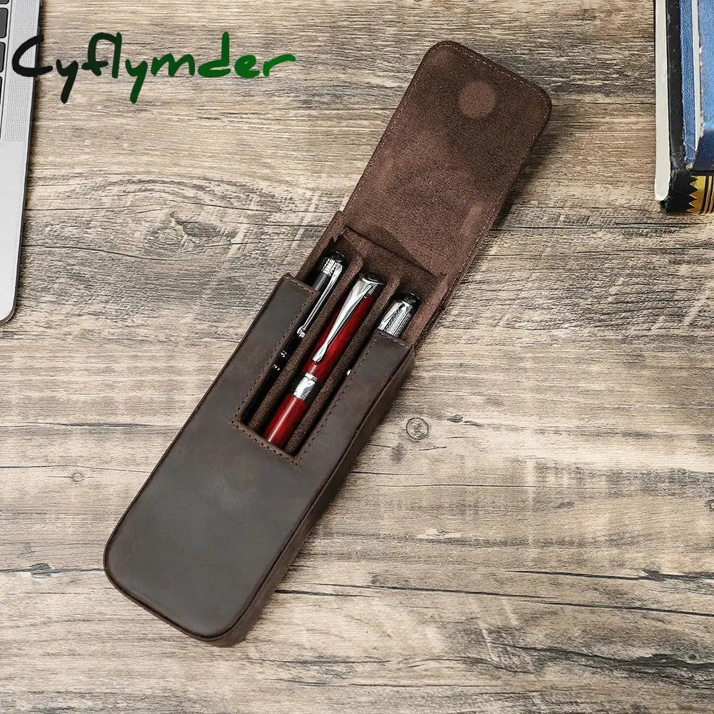 BACK TO SCHOOL Luxury Genuine Leather 3 Slots Pen Case With Removable Pen Tray Holder Pencil Case Office School Supplies Pouch Creative Gift