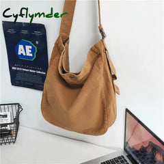 Cyflymder Back To School Minimalist Style Solid Shoulder Bags 100% Cotton Unisex Crossbody Canvas