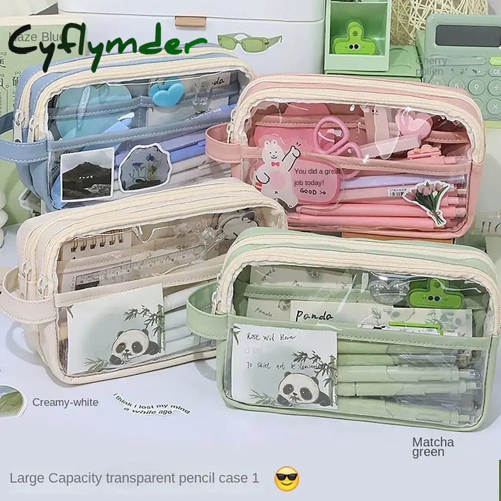 BACK TO SCHOOL Multi-functional Pencil Case Transparent with Handle Pen Bag Large Capacity Stationery Storage Pouch Office School Supplies