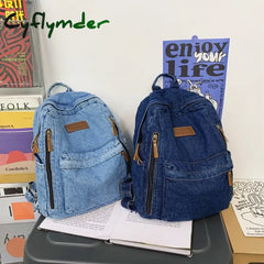 Cyflymder Back To School Multi Pocket Fashion Denim Women Backpack Male Female Laptop College