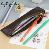 Natural Leather Zipper Pen Pencil Case Bag Pebbled Grain Leather Creative School Stationary Large Capacity Accessories Pen Pouch