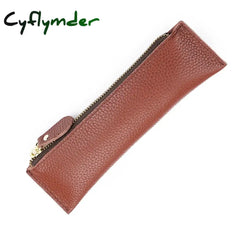 Cyflymder Back To School Natural Leather Zipper Pen Pencil Case Bag Pebbled Grain Creative School