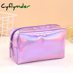 Cyflymder Back To School New Solid Color Laser Cosmetic Bag Ins Wind Portable Wash Storage Makeup