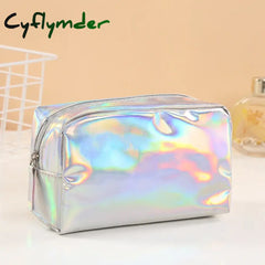 Cyflymder Back To School New Solid Color Laser Cosmetic Bag Ins Wind Portable Wash Storage Makeup