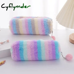 Cyflymder Back To School Rainbow Pencil Case Plush Estuches Escolares Pencilcase Gradient Color