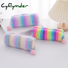 Cyflymder Back To School Rainbow Pencil Case Plush Estuches Escolares Pencilcase Gradient Color