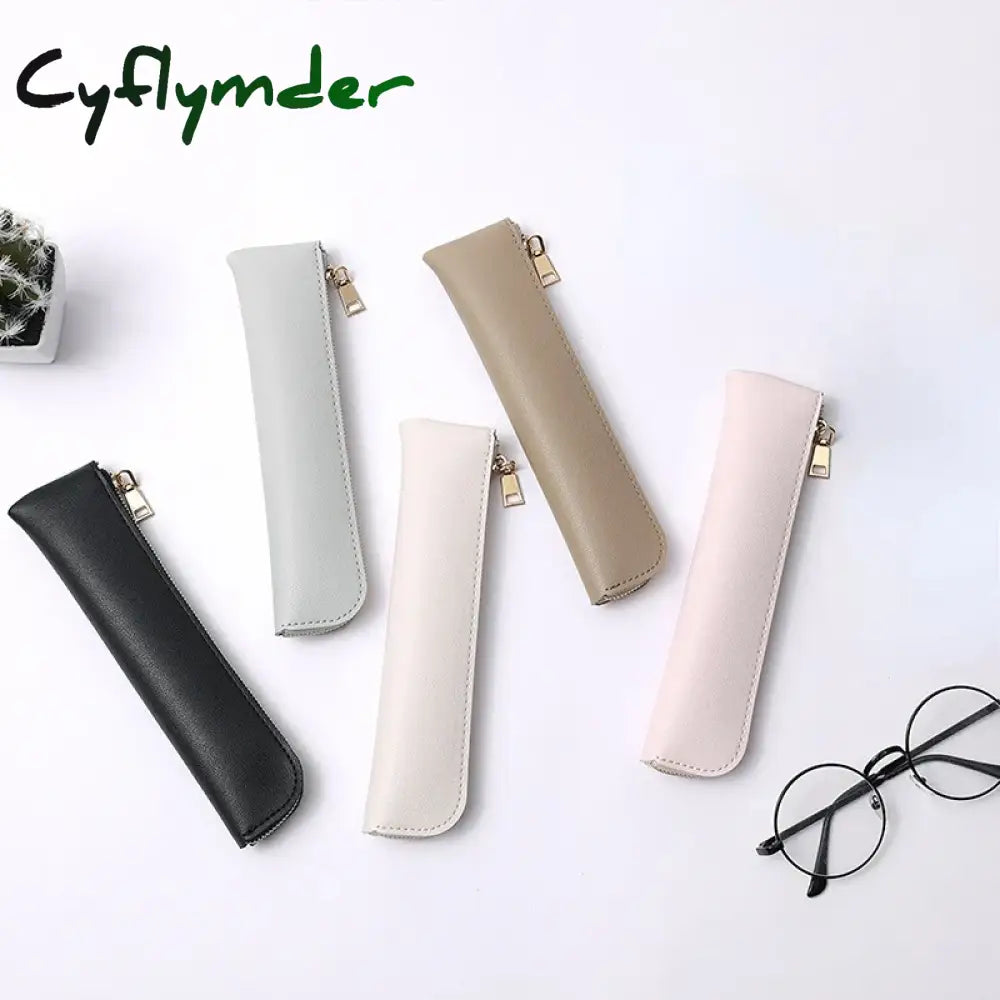 BACK TO SCHOOL Simple Fountain Pen Sleeve Small PU Pen Bag Japanese Stationery Candy Color Zipper Pencil Pouch Student School Supplies