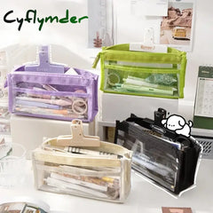 BACK TO SCHOOL Transparent Pencil Case 4/6-Layers Kawaii Pen Pouch with Zipper Large Capacity Stationery Storage Bag for Student Back to School
