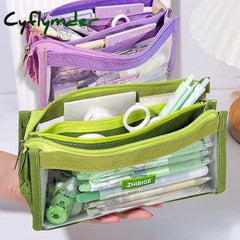 Cyflymder Back To School Transparent Pencil Case 4/6-Layers Kawaii Pen Pouch With Zipper Large