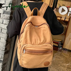 Cyflymder Back To School Trendy Female Canvas Laptop College Backpack Cool Lady Vintage Book Bag