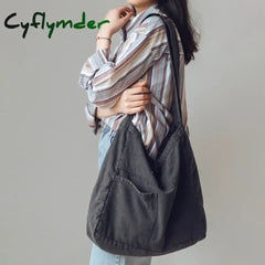 Cyflymder Back To School Unisex Denim Tote Handbag Large Capacity Lightweight Versatile Jeans Top