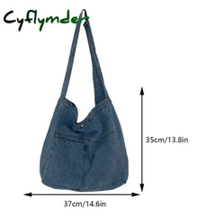 Cyflymder Back To School Unisex Denim Tote Handbag Large Capacity Lightweight Versatile Jeans Top