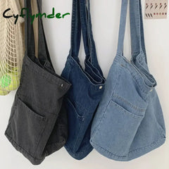 BACK TO SCHOOL Unisex Vintage Tote Bag Large Capacity Foldable Satchel Bag Versatile Jeans Top Handle Bag Casual Reusable Grocery Bag