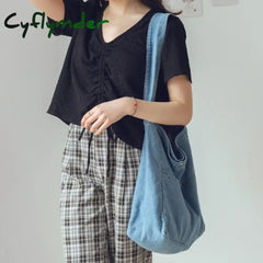 Cyflymder Back To School Unisex Vintage Tote Bag Large Capacity Foldable Satchel Versatile Jeans