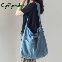 Cyflymder Back To School Unisex Vintage Tote Bag Large Capacity Foldable Satchel Versatile Jeans
