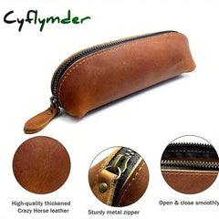Cyflymder Back To School Vintage Leather Pencil Bag Simple Stationery Hoder Pen Case Storage Zipper