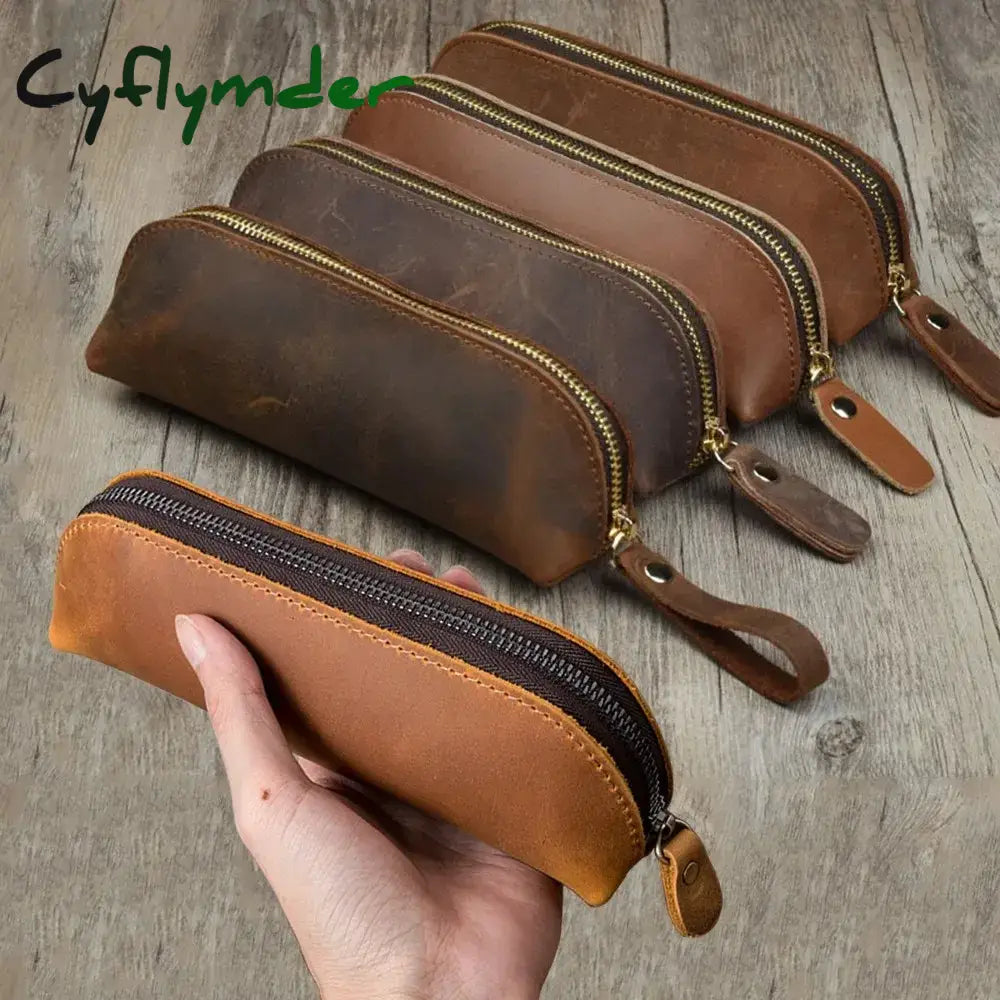 BACK TO SCHOOL Vintage Leather Pencil Bag Simple Stationery Hoder Pen Case Storage Bag Zipper Pencil Pouch Glasses Box School Supplies