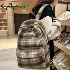 BACK TO SCHOOL Vintage Plaid Woollen Cloth Women's Backpack Student Book Backpacks for Teenage Girls School Bags Large CapacityTravel Rucksack