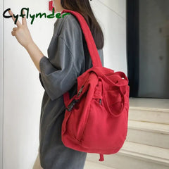 Cyflymder Back To School Women Backpack Canvas Girl Fabric School Bag New College Student Vintage