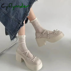 Cyflymder Back To School Women’s Chunky Heel Mary Janes Shoes Spring Round Toe Pumps Platform For