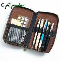 Cyflymder Back To School Zipper Retro Pen Pouch Leather Pencils Case For School Students Cowhide