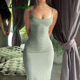 Cyflymder Backless Hollow Out Chic Solid Dresses Sexy Sleeveless Party 90s Long Pullovers Clothing Crewneck Harajuku