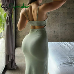 Cyflymder Backless Hollow Out Chic Solid Dresses Sexy Sleeveless Party 90s Long Pullovers Clothing Crewneck Harajuku