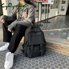 Cyflymder Backpacks Preppy Students Backpack Large Capacity Button Travel Bag Solid Simple Harajuku