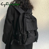 Cyflymder Backpacks Preppy Students Backpack Large Capacity Button Travel Bag Solid Simple Harajuku