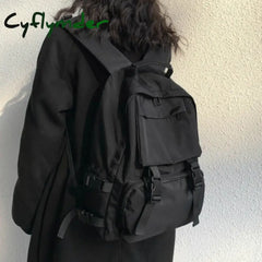 Cyflymder Backpacks Preppy Students Backpack Large Capacity Button Travel Bag Solid Simple Harajuku