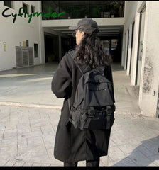 Cyflymder Backpacks Preppy Students Backpack Large Capacity Button Travel Bag Solid Simple Harajuku