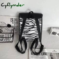 Cyflymder Backpacks Women Leather Cute Zebra Backpack Female White Back Pack Black For Teen Girls
