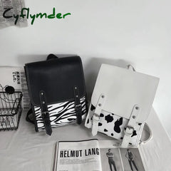 Cyflymder Backpacks Women Leather Cute Zebra Backpack Female White Back Pack Black For Teen Girls