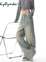 Cyflymder Baggy Washed Blue Jeans Women Y2k Vintage High Waist Casual Wide Leg Straight Denim Trousers Korean Fashion