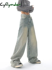 Cyflymder Baggy Washed Blue Jeans Women Y2k Vintage High Waist Casual Wide Leg Straight Denim Trousers Korean Fashion