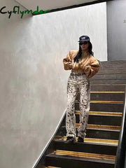 Cyflymder Baggy Wide Leg Jeans Women High Waisted Retro Leopard Print Straight Jeans High Street Streetwear Y2k Vintage