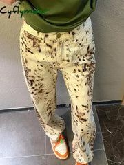 Cyflymder Baggy Wide Leg Jeans Women High Waisted Retro Leopard Print Straight Jeans High Street Streetwear Y2k Vintage