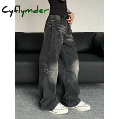 Cyflymder Baggy Y2K Vintage Black Jeans America Retro Oversize Harajuku Wide Leg Denim Pants Grunge