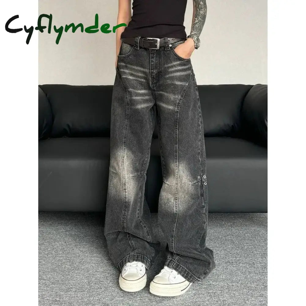 Baggy Y2k Vintage Black Jeans America Retro Oversize Harajuku Wide Leg Denim Pants Grunge High Street Loose Trouser Summer