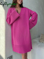 Cyflymder - Barbiecore Oversized Sweater Dress Dresses