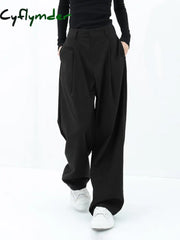 Cyflymder- Basic Baggy Wide Leg Dress Pants Black / Xs