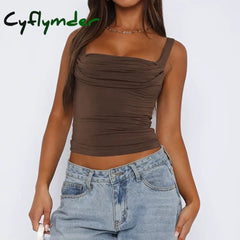 Cyflymder Basic Sexy Women’s Tank Top All-matck Solid Sleeveless Fashion Cute Crop Clothes Square Collar Slim Chic