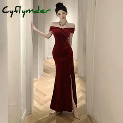 Cyflymder Battle Robe Velvet One Shoulder Dress Women’s Autumn and Winter Style High End Hepburn Style Slimming