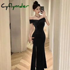 Cyflymder Battle Robe Velvet One Shoulder Dress Women’s Autumn and Winter Style High End Hepburn Style Slimming