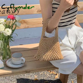 Cyflymder Beach Crochet Handbag For Women Girls Summer Straw Rope Hollow Out Hand Woven Totes Bag