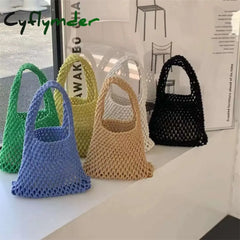Cyflymder Beach Crochet Handbag For Women Girls Summer Straw Rope Hollow Out Hand Woven Totes Bag