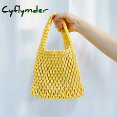 Cyflymder Beach Crochet Handbag For Women Girls Summer Straw Rope Hollow Out Hand Woven Totes Bag