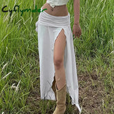 Beach Holiday Women's Summer Low Waist Skirt Solid Color Ruched Waist Side Split Long Skirt Y2K Fairycore Vintage Streetwear