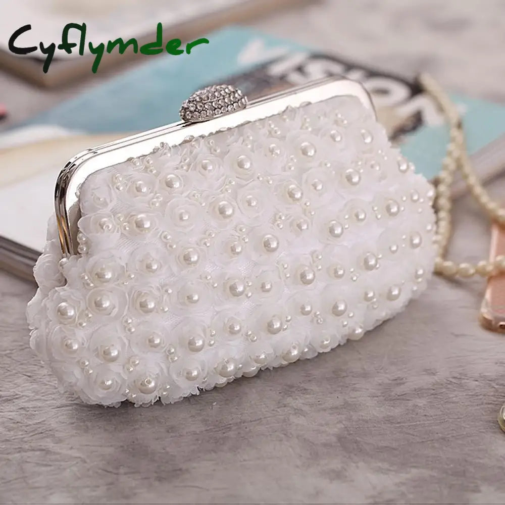 Cyflymder Beaded Women Clutch Party Wedding Chain Shoulder Handbags Diamonds Metal Rose Vintage